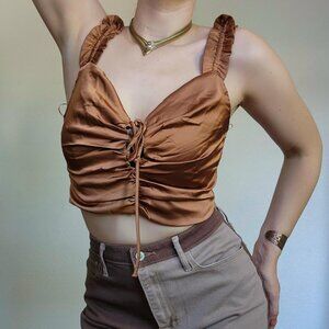 Copper Brown Ruched Tie front crop top